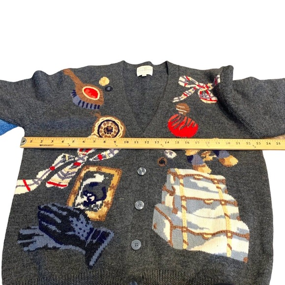 Susan Bristol VTG 1993 Hand Embroidered Wool Christmas Cardigan Sweater Womens L - Picture 12 of 12
